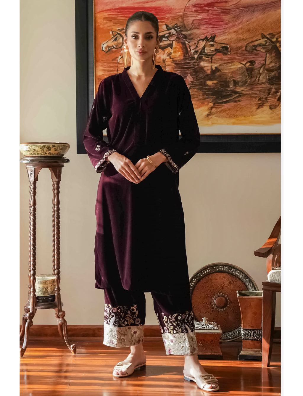 Maroon Ruby Velvet Set