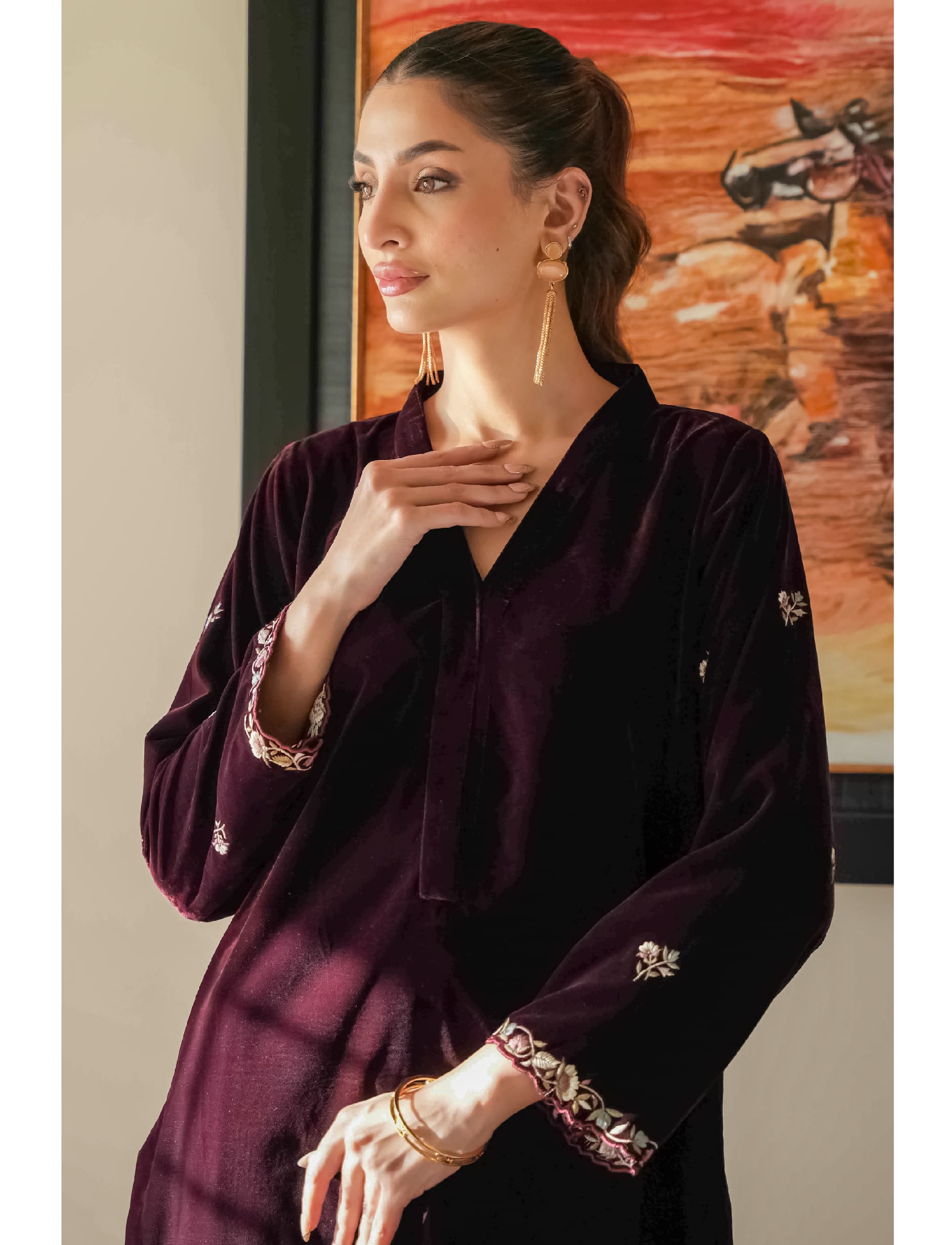 Maroon Ruby Velvet Set