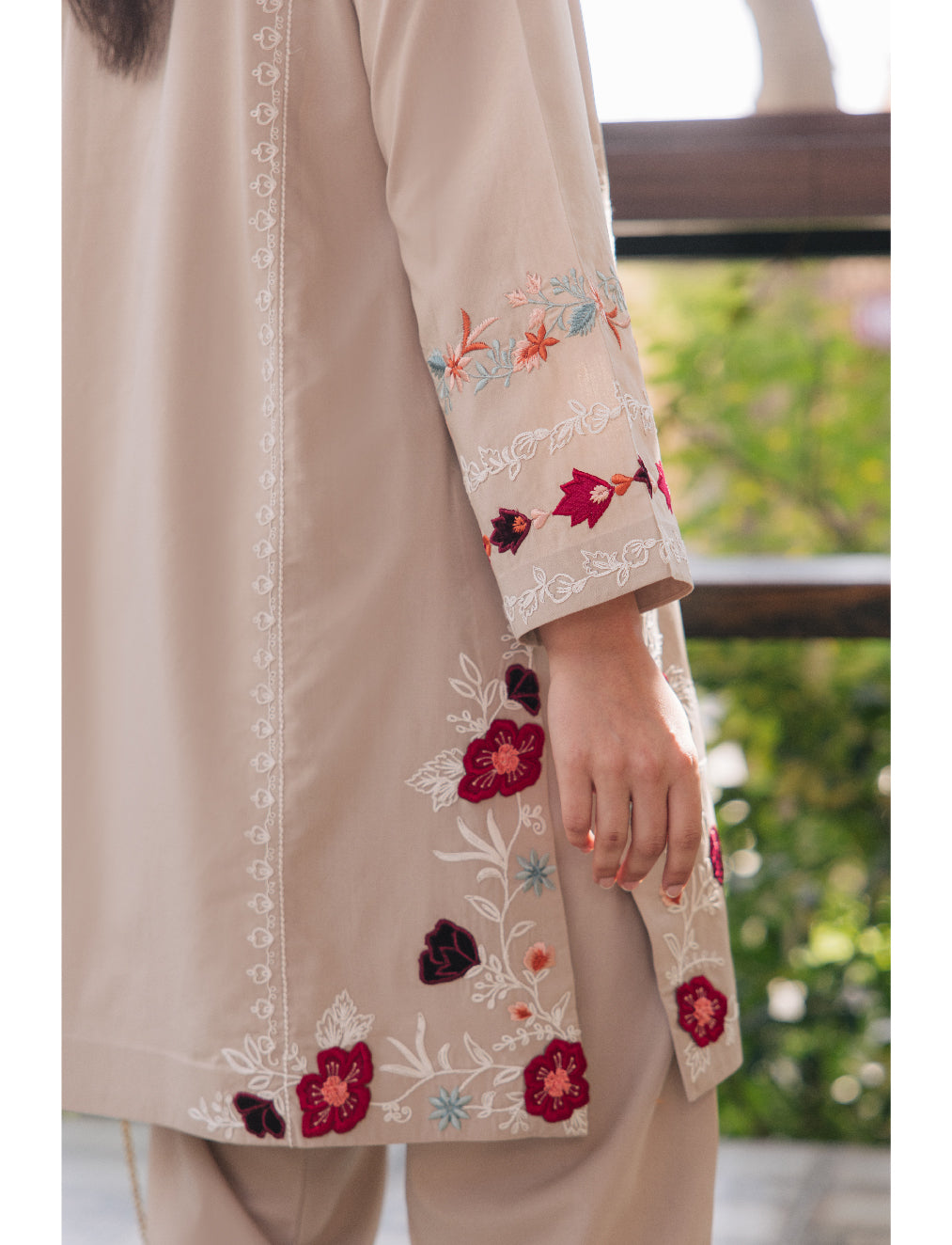 Beige Floral Cord Set