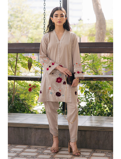 Beige Floral Cord Set