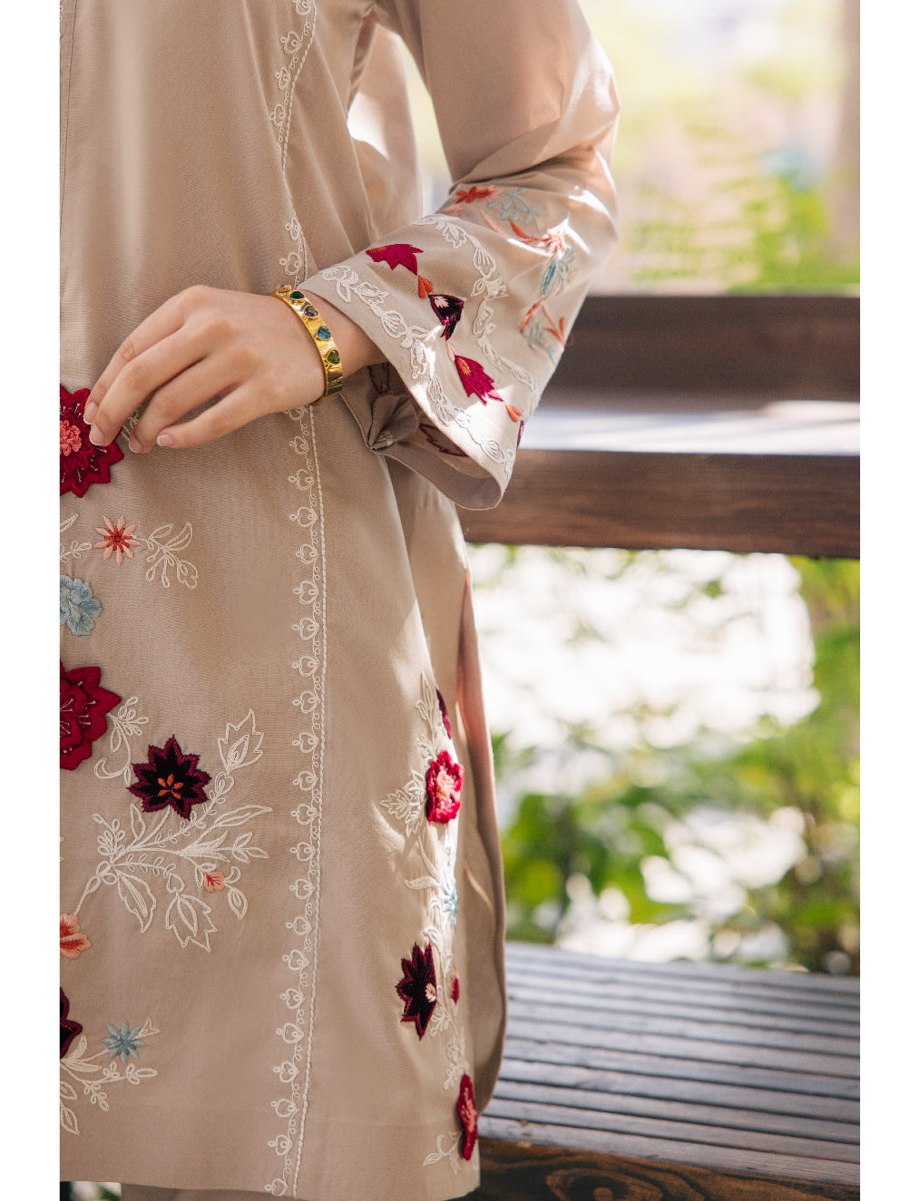 Beige Floral Cord Set