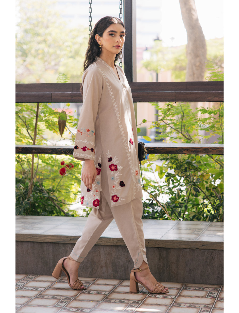 Beige Floral Cord Set