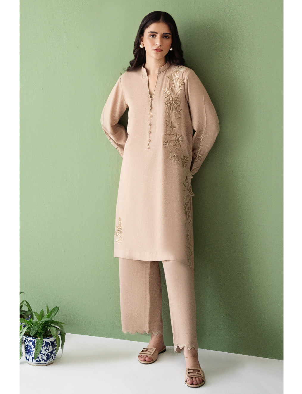 Nude Floral Cord Set