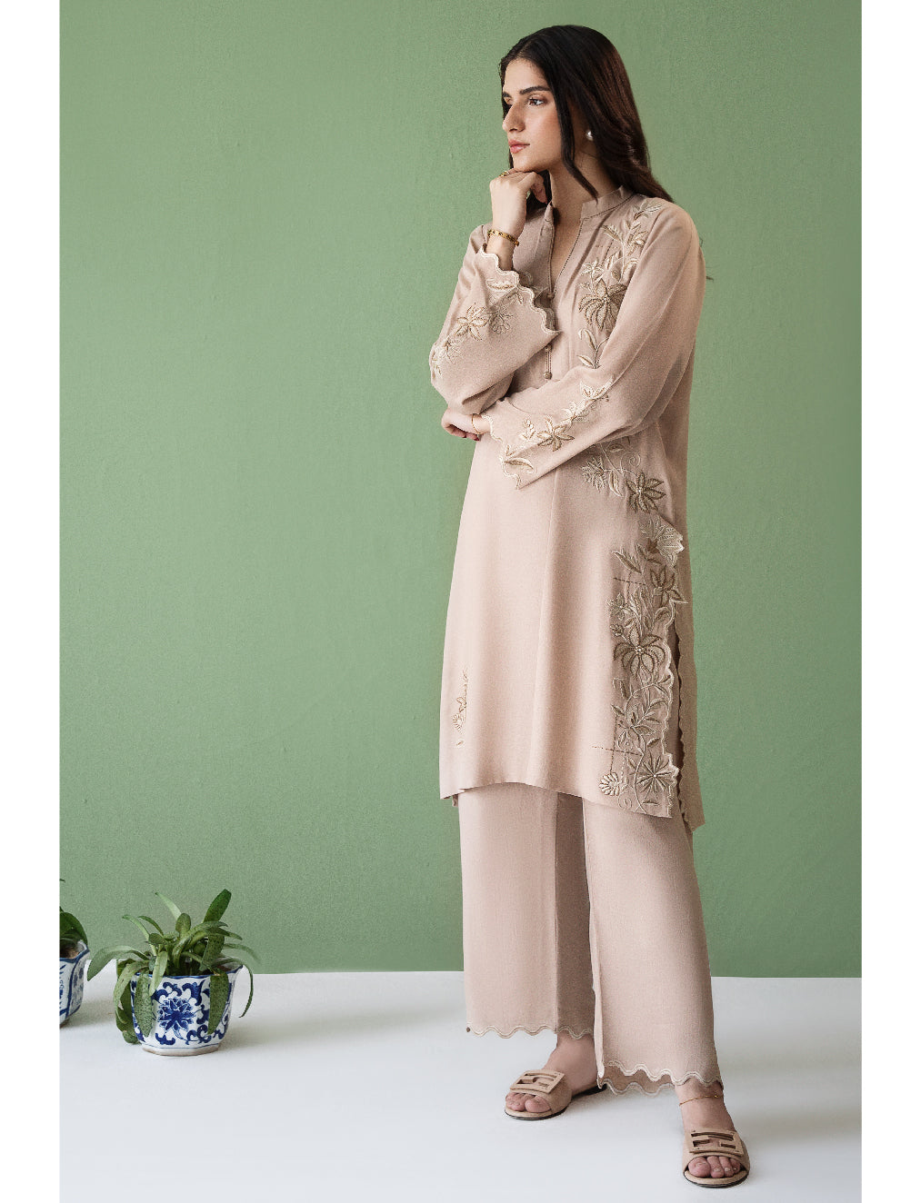 Nude Floral Cord Set