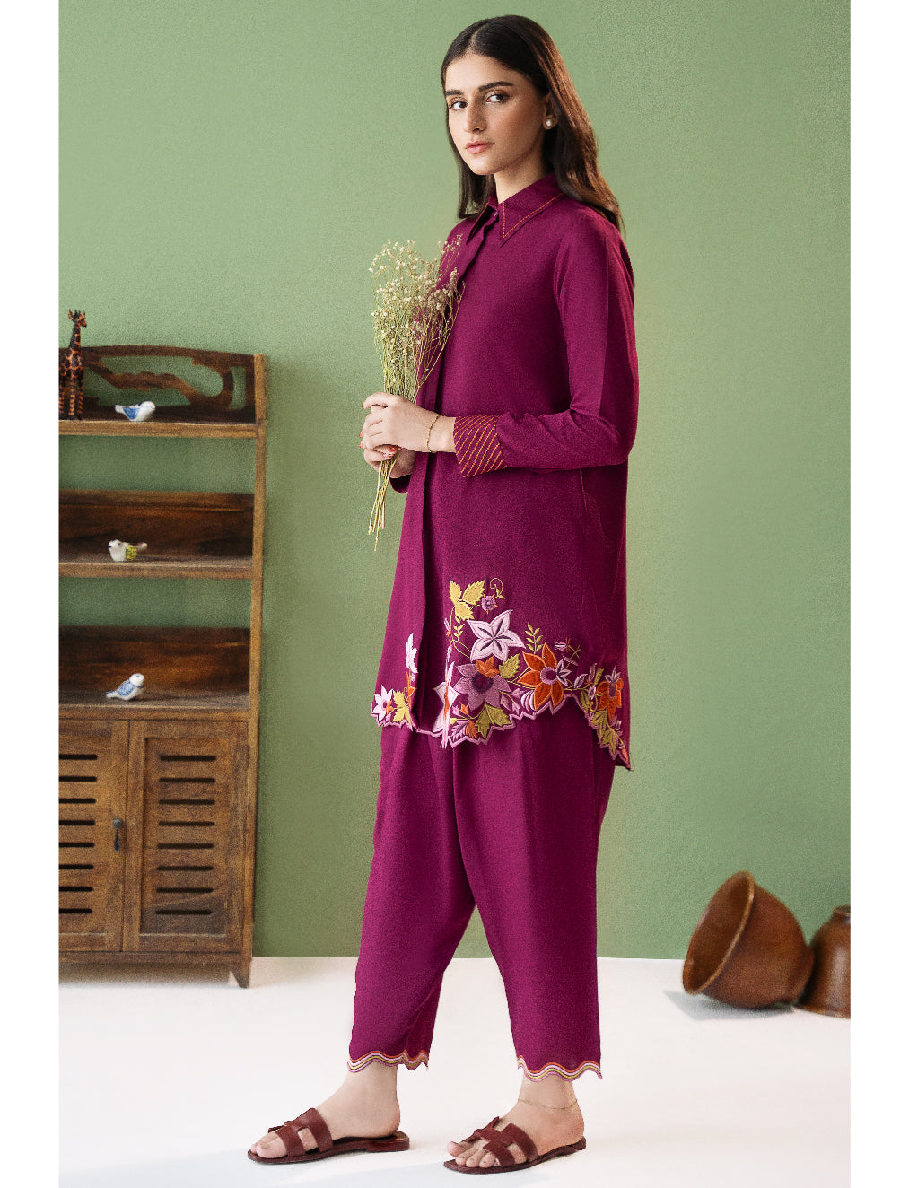 Plum Floral Cord Set