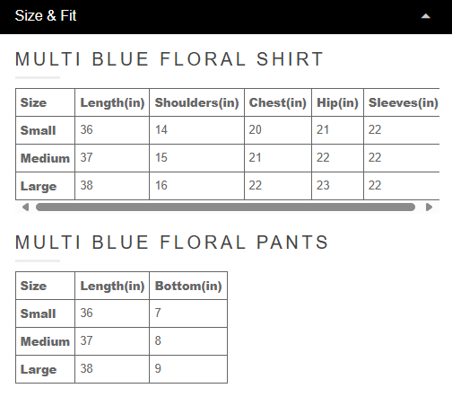 Multi Blue Floral Cord Set